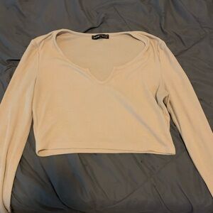 SHEIN Cream Fitted Crop Blouse Long Sleeve